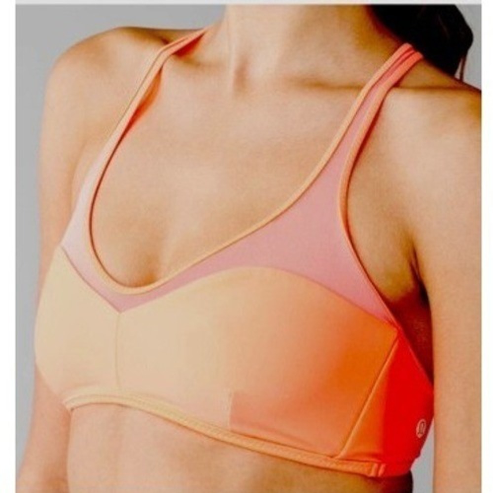 Lululemon Water Salty Swim Mesh T Back Orange Gray Reversable Bikini Top 8 - Picture 3 of 9